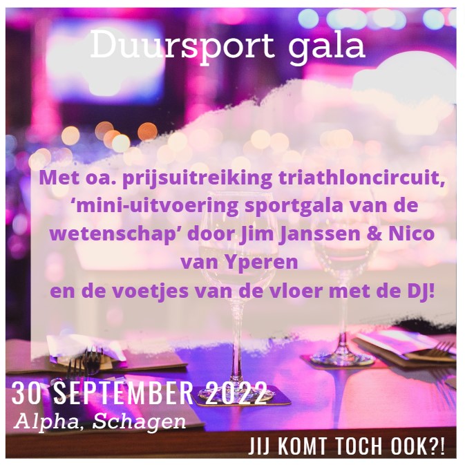 Vrijdag 30 september het Triathlongala, jij komt toch ook!